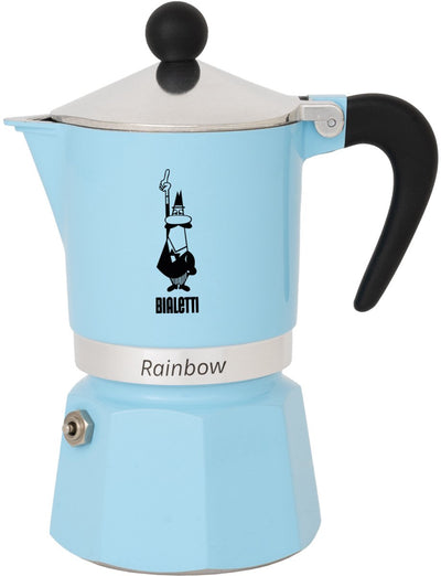 Bialetti rainbow azzurro 3 kops – espressopot – lichtblauw – aluminium – 130 ml