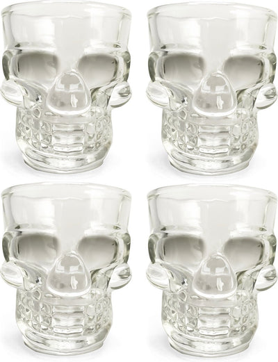 Kikkerland shotglas - set van 4 - 45ml - vaatwasmachinebestendig - in een schedel design