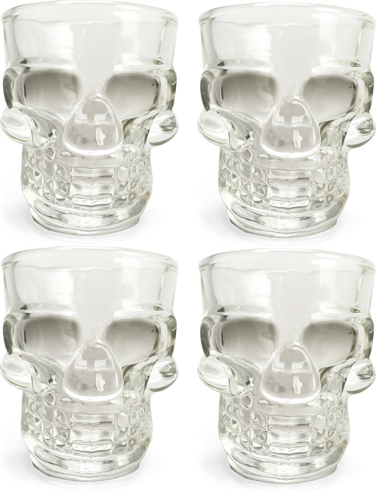 Kikkerland shotglas - set van 4 - 45ml - vaatwasmachinebestendig - in een schedel design