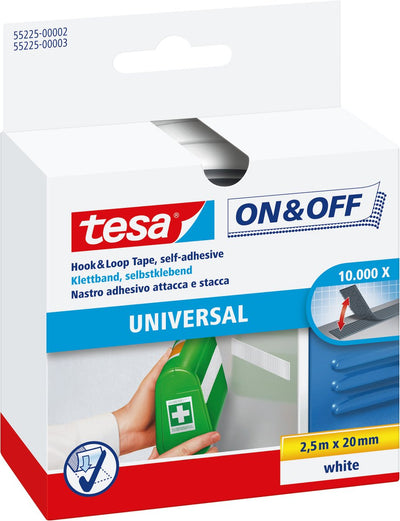 Tesa klittenband on off zelfklevend voor lichte voorwerpen bevestigen – wit 2cm x 250cm