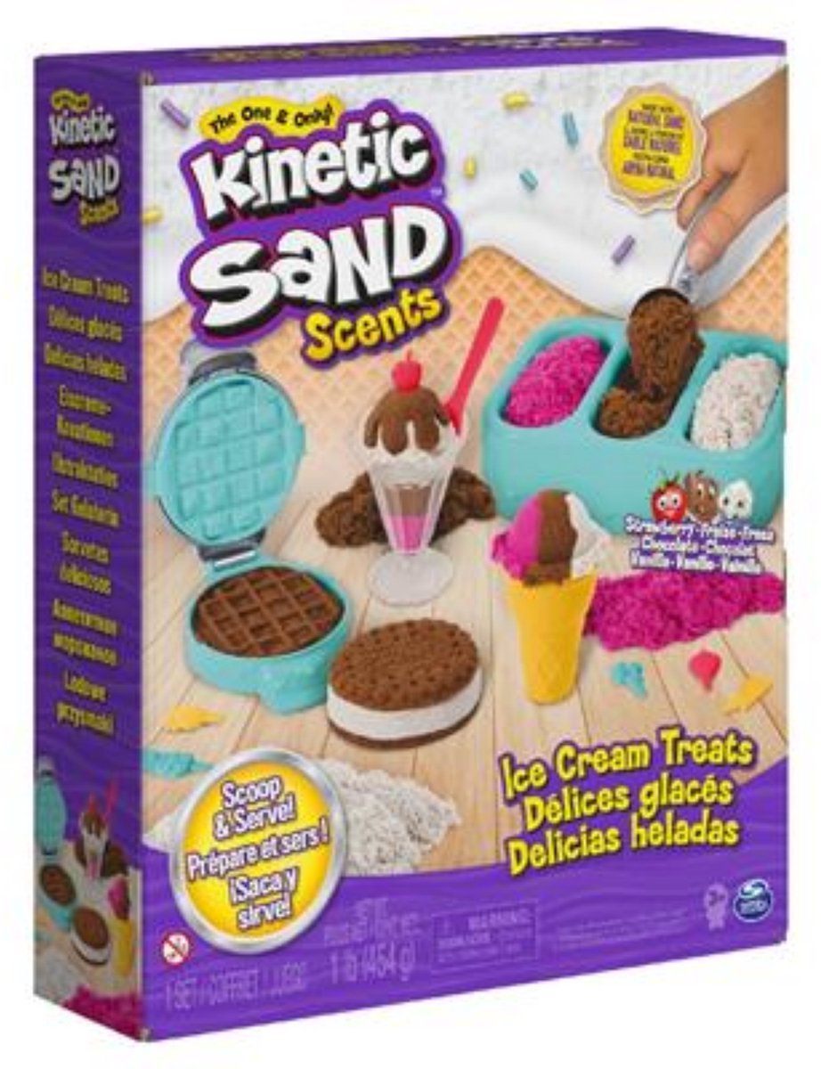 Spinmaster kinetic sand - ijstraktaties speelset met drie kleuren geurend zand - 510 g origineel kinetic sand - sensorisch speelgoed