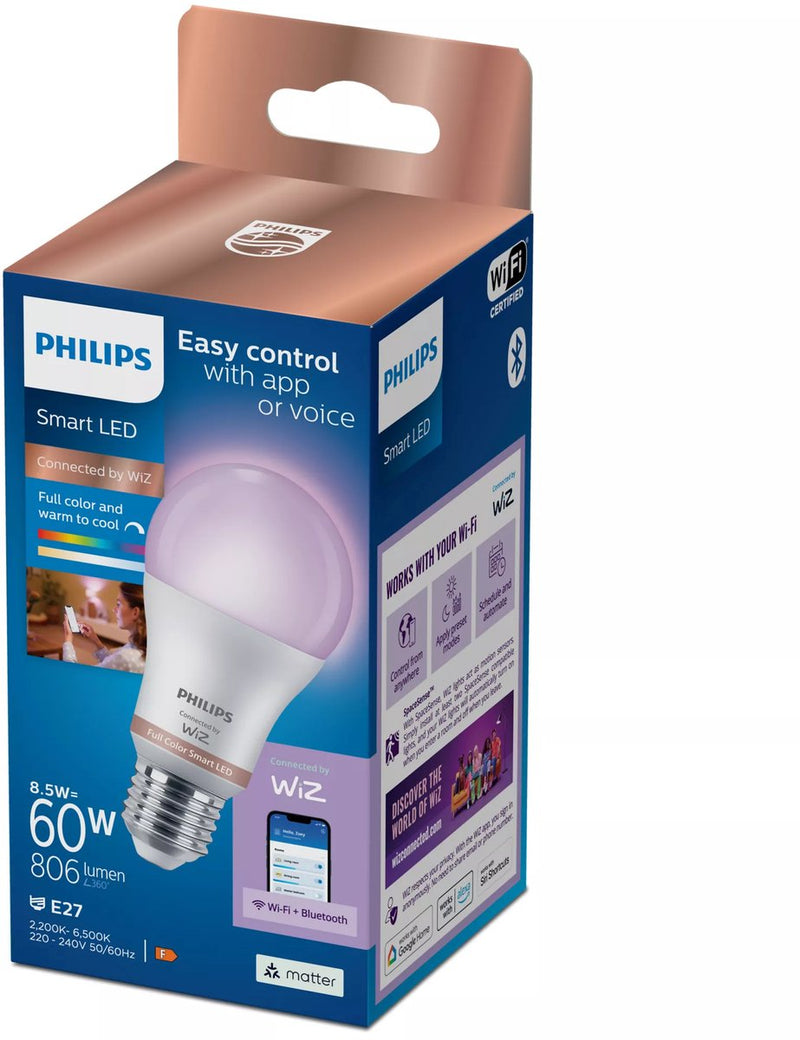 Philips led philips smart led lamp - slimme led-verlichting - gekleurd en wit licht - e27 - 60w - mat - wi-fi
