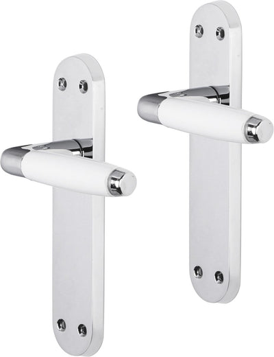Impresso deurkruk - durban - voor binnen - ovaal deurschild met schroeven - chroom - wit - 2 stuks
