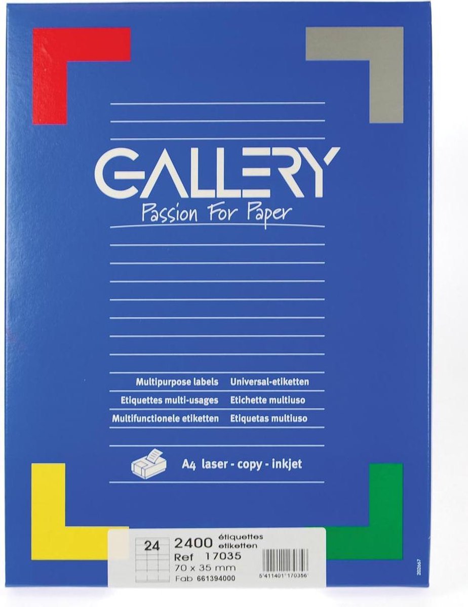 Gallery witte etiketten ft 70 x 35 mm (b x h), rechte hoeken, doos van 2.400 etiketten