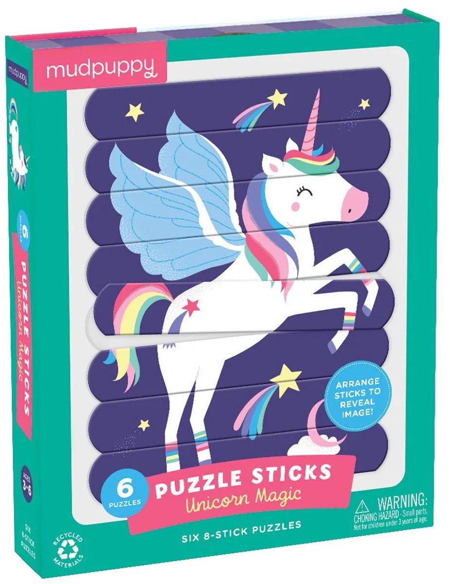 Mudpuppy puzzel - magische eenhoorn - 2-zijdige puzzelsticks om 6 puzzels te maken - 3 jaar