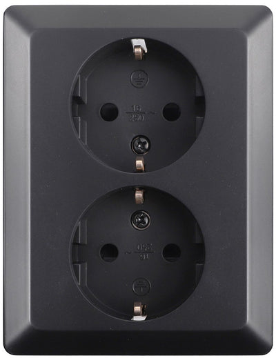 Ion industries - contactdoos inbouw opbouw - 2-voudig - ra - mat zwart