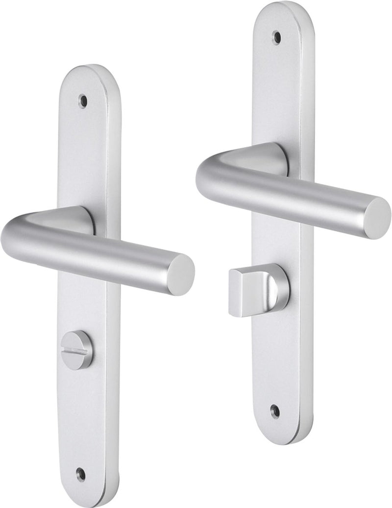 Impresso deurkruk - bolton - voor binnen - ovaal deurschild met schroeven en toiletsluiting - aluminium - 2 stuks