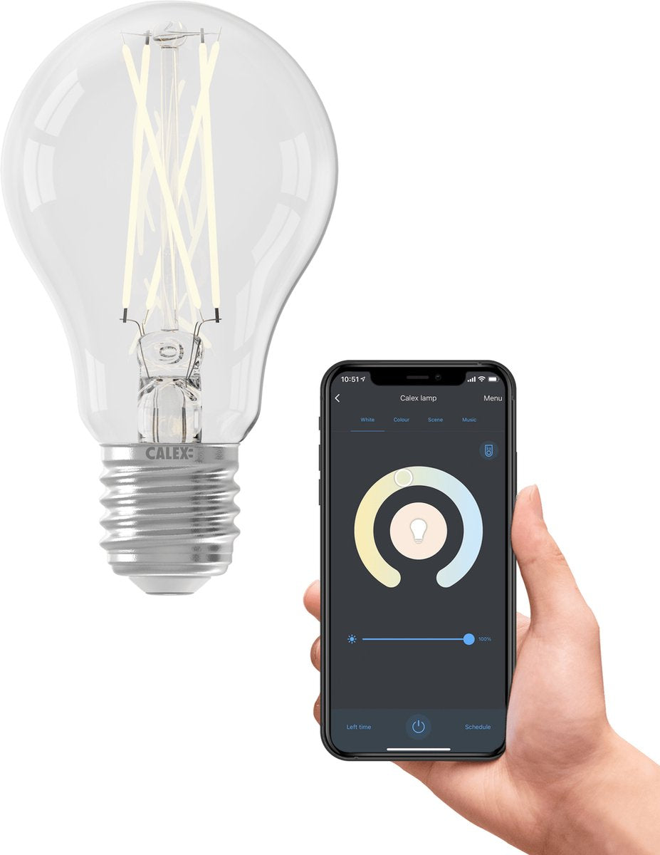 Calex slimme lamp - wifi led filament verlichting - e27 - smart lichtbron helder - dimbaar - warm wit licht - 7w