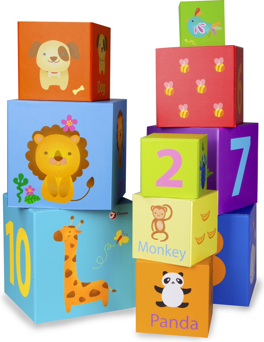Classic world stapelblokken cijfers en dieren, 10dlg.