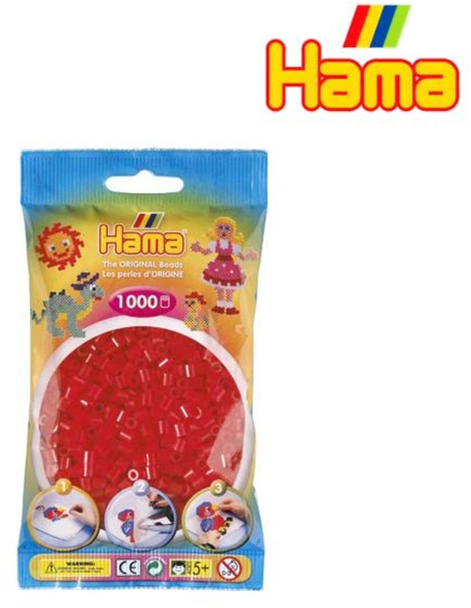 Hama midi strijkkralen - rood transparant (013), 1000st.