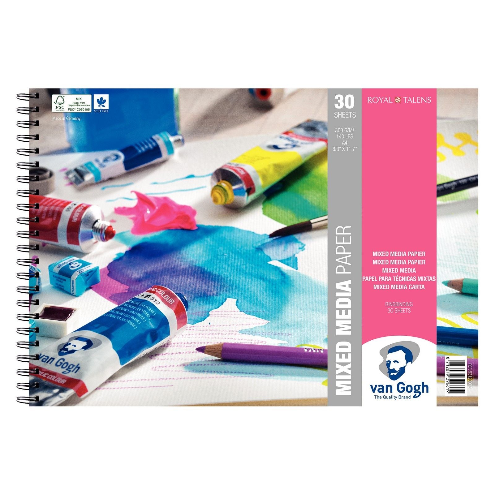 Van gogh • spiraalgebonden blok met mix media-papier 30 vellen 300 g formaat 29,7 x 21 cm (a4)