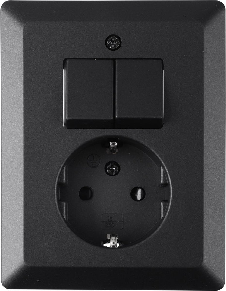 Q-link combinatie inbouw - serie - met schakelaar - randaarde - zwart