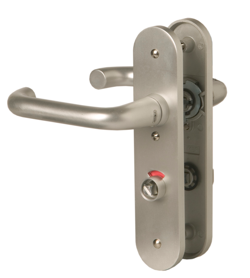 Nemef 3253 wc rs beslag kortschild afgerond | d kruk-kruk | beslagset | geveerd | krukstift 8mm | f1 aluminium | wc63 | draairichting rechts - 9325322631