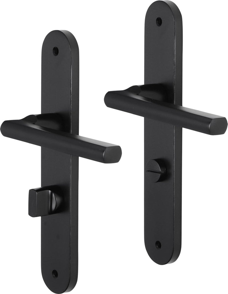 Impresso deurkruk - redhill - voor binnen - ovaal deurschild met schroef en toiletsluiting - aluminium zwart - 2 stuks