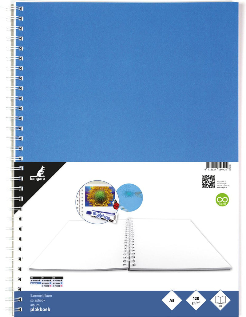 Kangaro plakboek - a3 - 120 grams - 80 pagina's - blauw - fotoalbum - k-750111