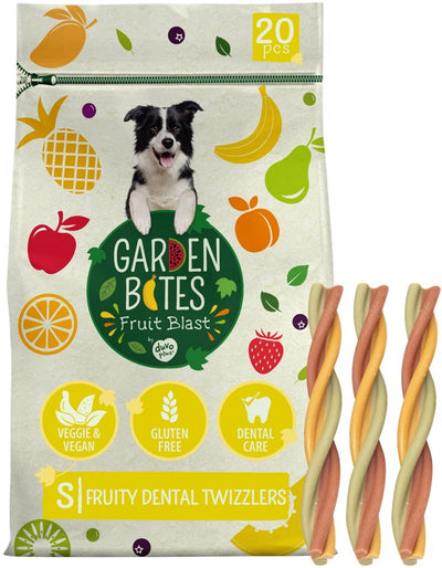 Garden bites duvoplus - fruity dental twizzlers hondensnacks - hondensnoepjes - vegetarisch glutenvrij - small 20st
