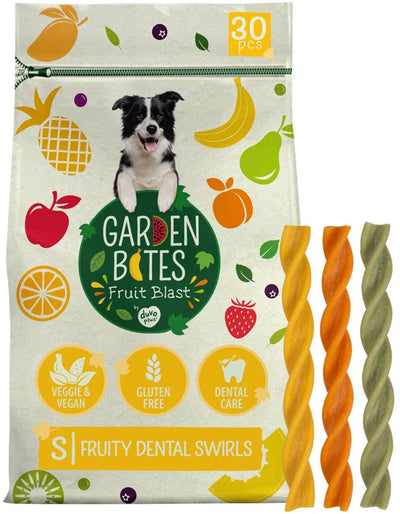 Garden bites duvoplus - fruity dental swirls hondensnacks - hondensnoepjes - vegetarisch glutenvrij - small 30st