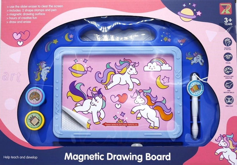 Jonotoys magnetisch tekenbord eenhoorn met 2 magneet stempels en magneet pen