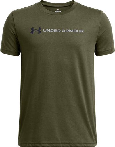 Under armour ua b logo wordmark ss unisex sportshirt - groen - zwart