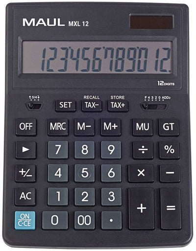 Maul bureaurekenmachine mxl 12 lcd-scherm 1-regelig, 12 cijfers solar batterij 20.5 x 15.5 x 3.5 cm zwart