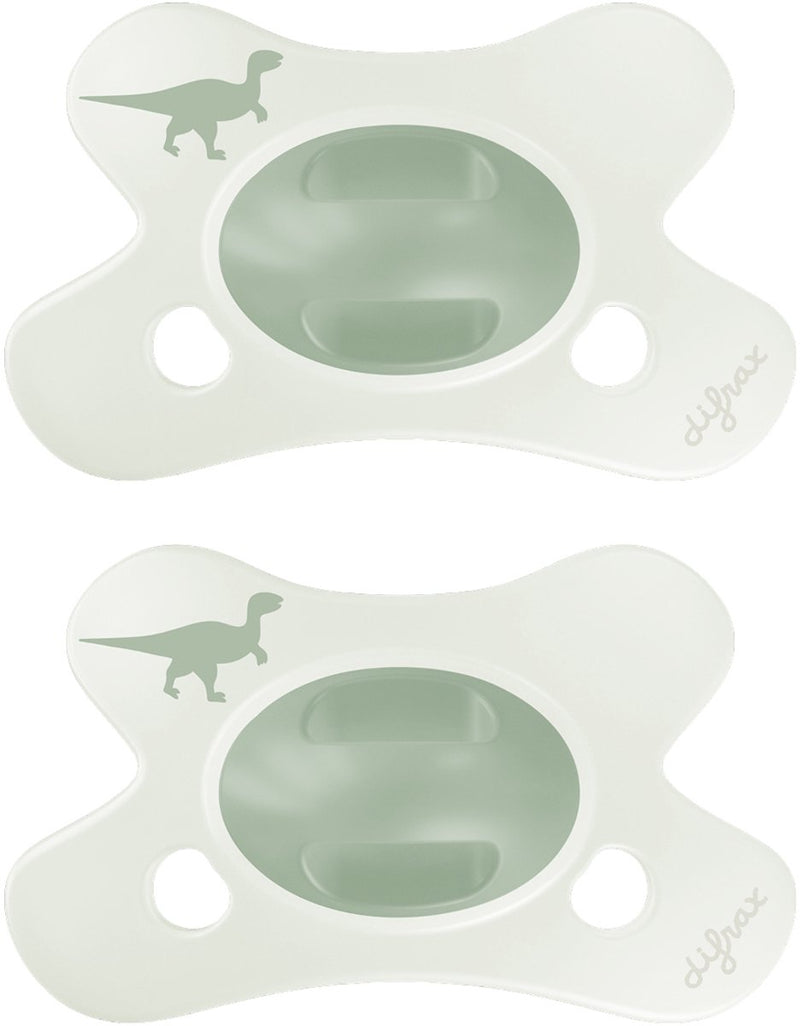 Difrax natural fopspeen - 0 tot 6 maanden - dino - groen dinoprint - 2 stuks