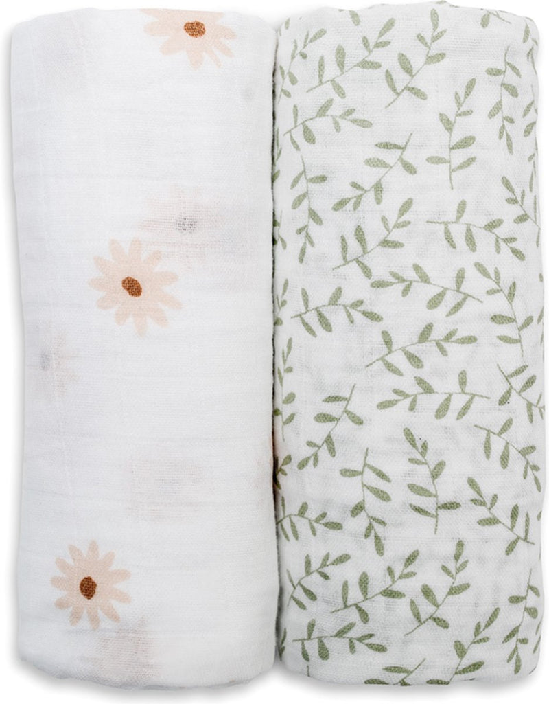 Lulujo - hydrofiele doek - swaddle - katoen - 100x100 cm - 2-pack - daisies greenery