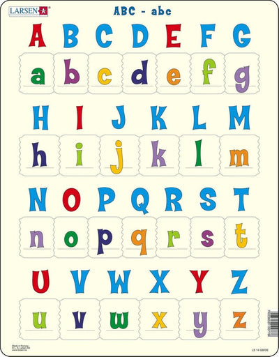 Larsen hoofdletters en kleine letters – puzzel – leren lezen – letters – educatieve legpuzzel voor kinderen – 26 stukjes – gemaakt in noorwegen – extra dikke 2,5 mm stukjes – tray met vaste rand