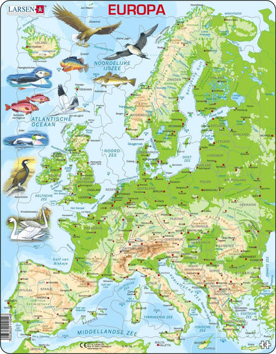 Larsen legpuzzel kaart europa - geografisch met dieren, 87st.