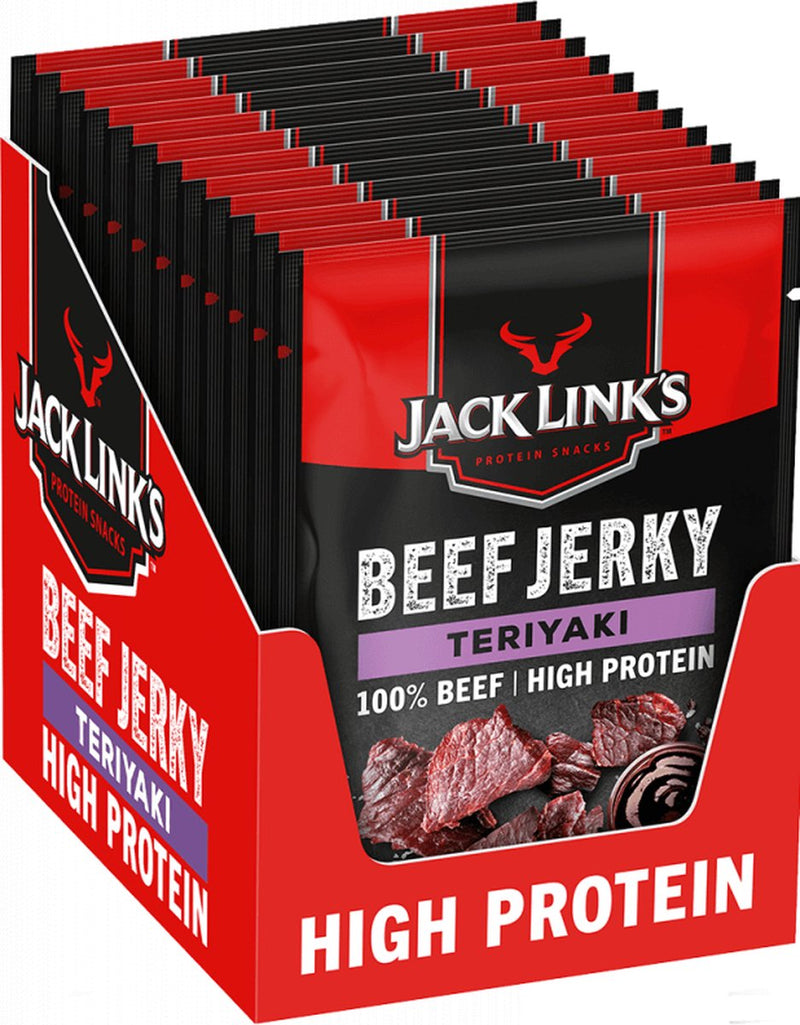 Jack link's teriyaki beef jerky - high protein - 100% beef - hoog in eiwitten - ideale proteine snack - voor tussendoor, onderweg of voor het sporten - 12x60g