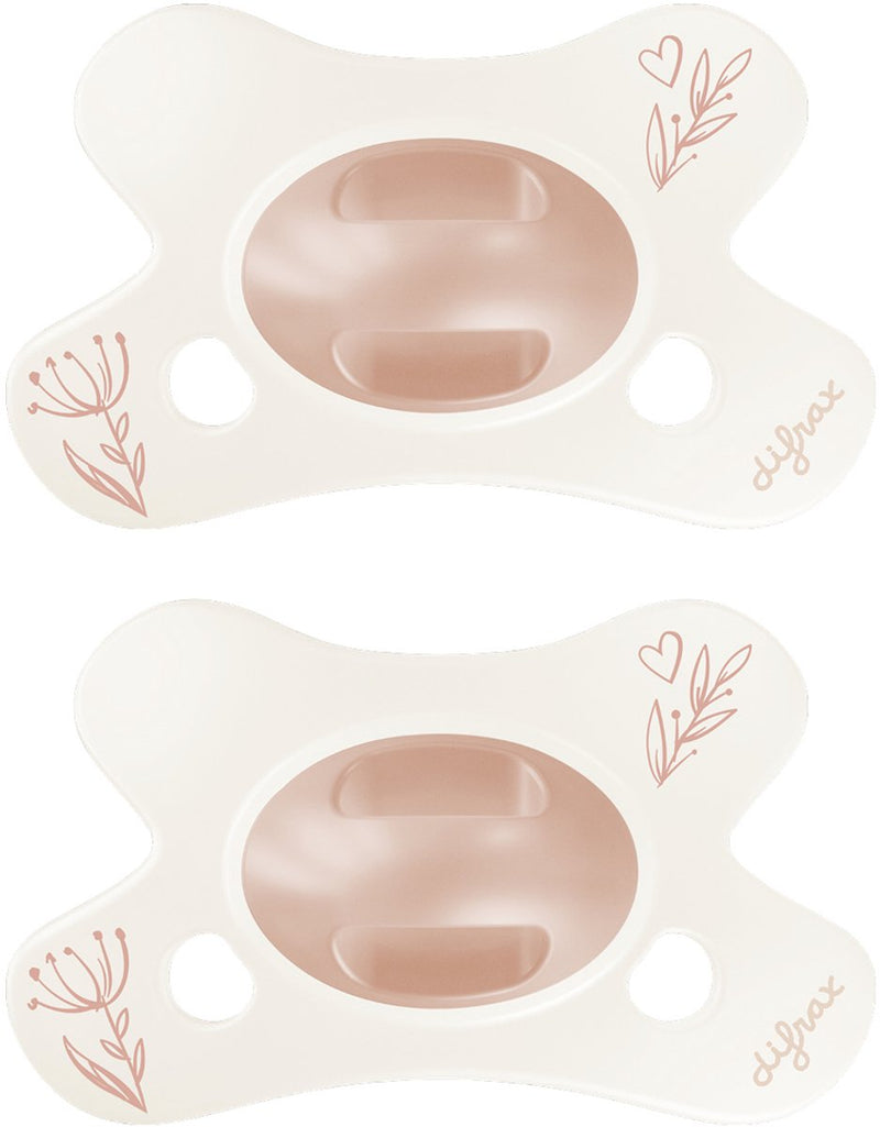 Difrax natural fopspeen - 0 tot 6 maanden - hartje - roze hartjesprint - 2 stuks