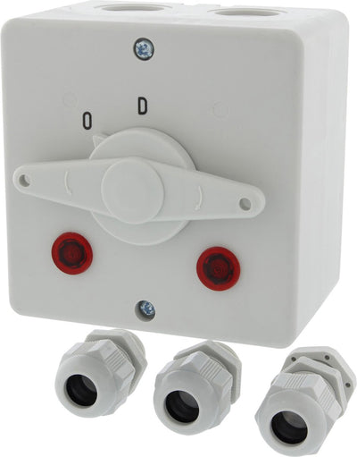 Q-link was droogmachineschakelaar grijs - trekschakelaar opbouw - met randaarde - spatwaterdicht - indicatielampje - geschikt voor binnen buiten - kunststof - 98 x 98 x 75 mm
