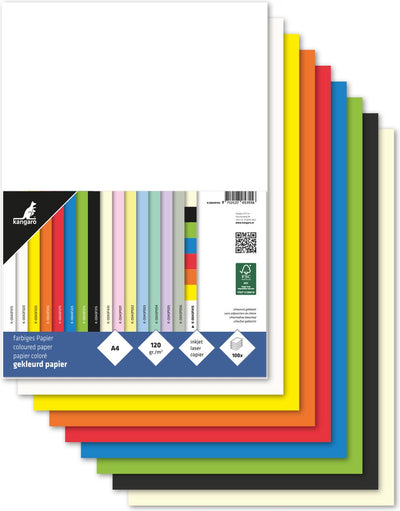 Kangaro kopieerpapier a4 120gr 100vel assorti kleuren in pak