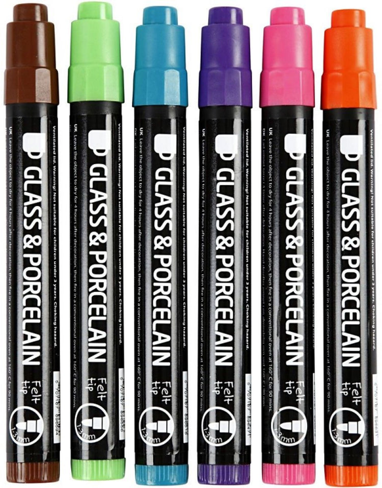 Creativ company cc glas- en porseleinstift zonder pomppunt set secundair 6 stuks