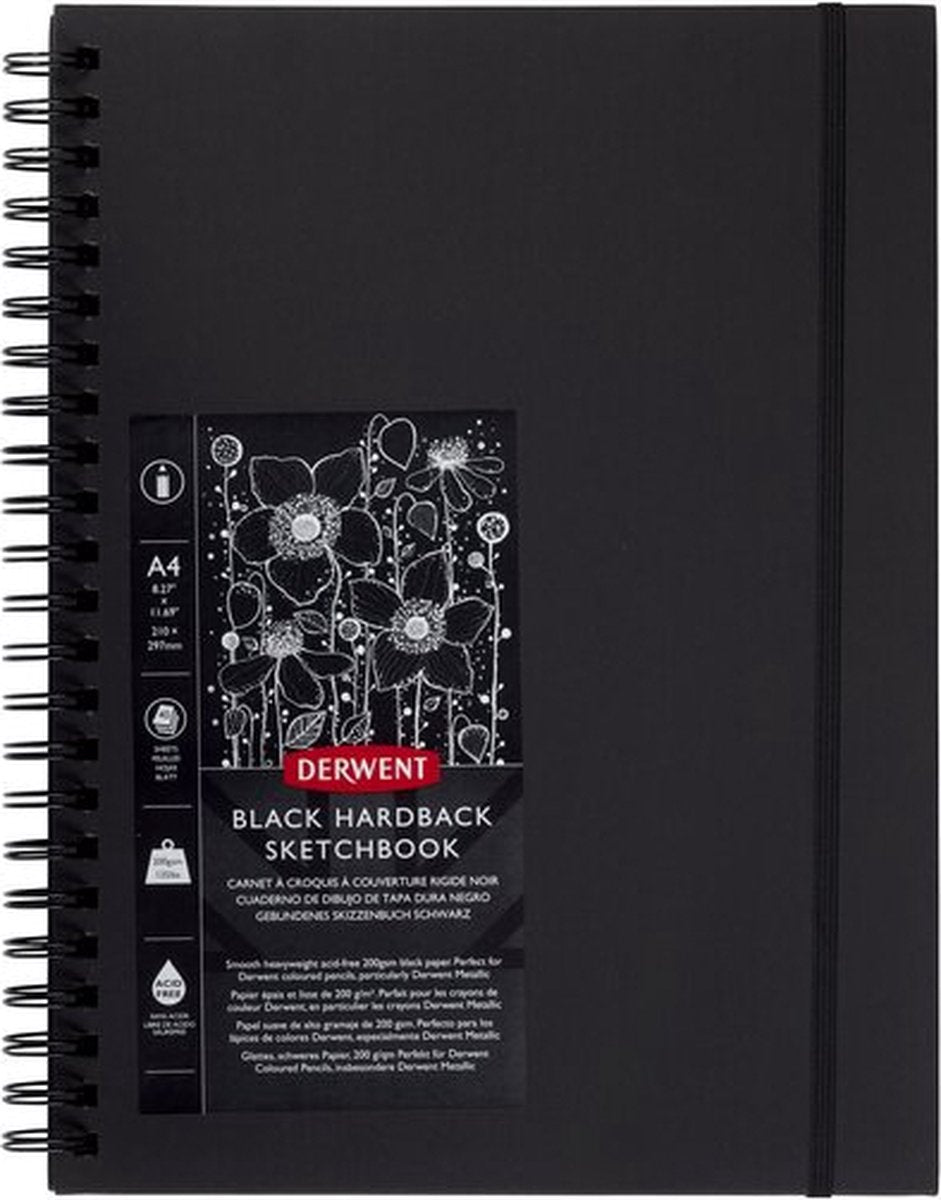 Derwent a4 schetsboek voor tekenen en schrijven - 40 vellen - zuurvrij papier - professionele kwaliteit - zwart