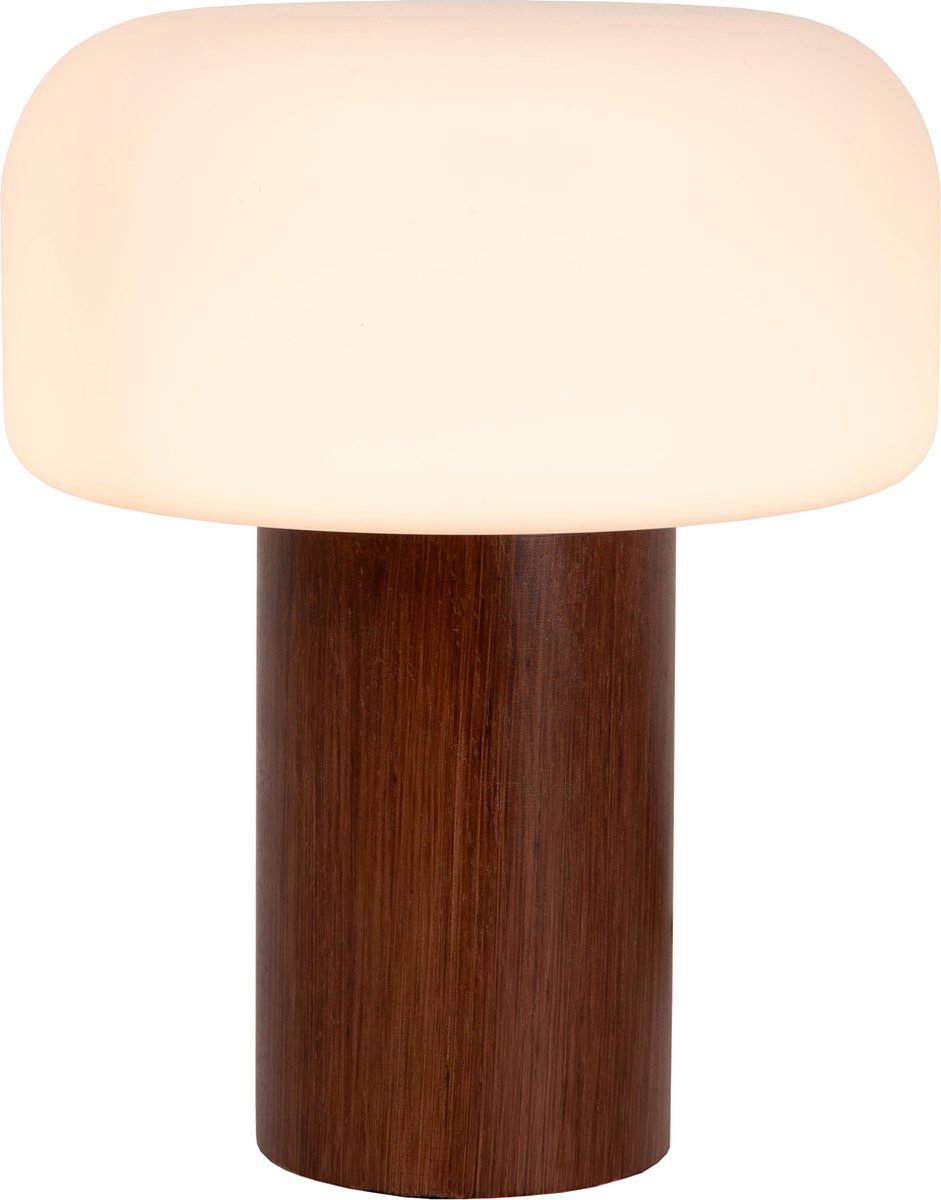 Lucide kenan - tafellamp - ø 22 cm - 1xe14 - donkere houtlook - japandi