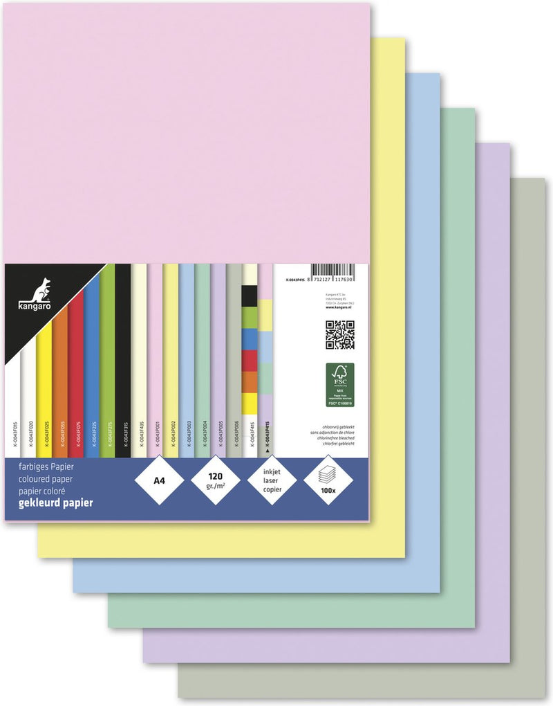 Kangaro papier - a4 - 120 grams - pastel assorti - 100 vel - k-0043p415