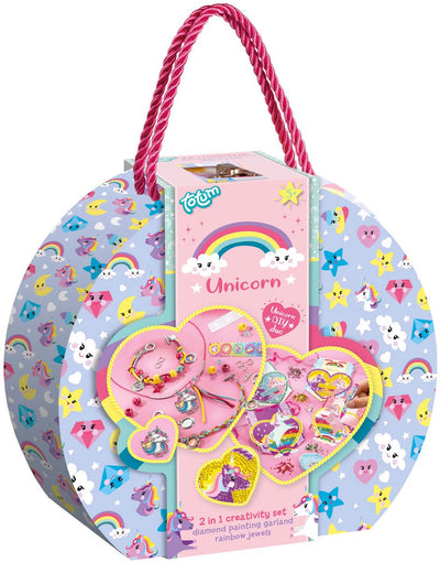 Totum unicorn knutselkoffer 2-in-1 knutselset armbandjes maken en diamond painting - creatief speelgoed meisjes vanaf 5 jaar cadeau tip knutselen sieradenpakket