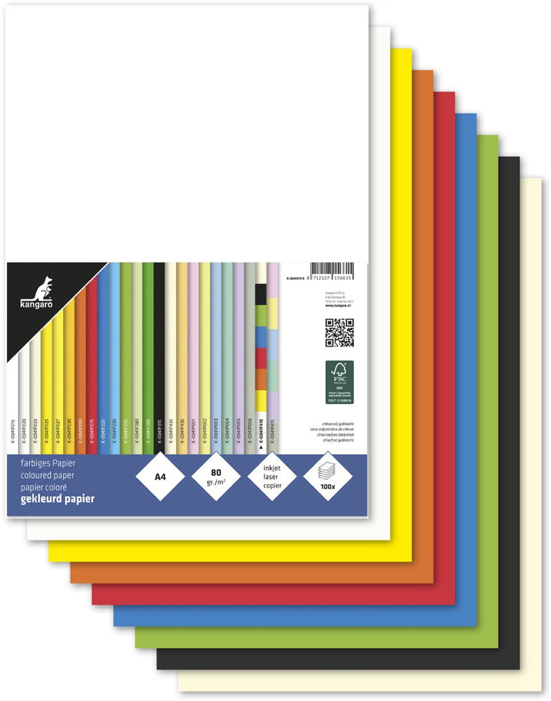 Kangaro papier - formaat a4 - 80 grams - assorti pak 100 vel - k-0041f415