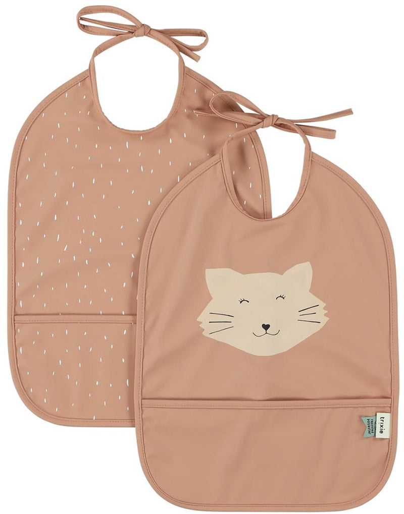 Trixie afwasbaar slabbetje 2-pack mrs. cat - slab voor kinderen - 100% recycled polyester - eenvoudig schoon - roze