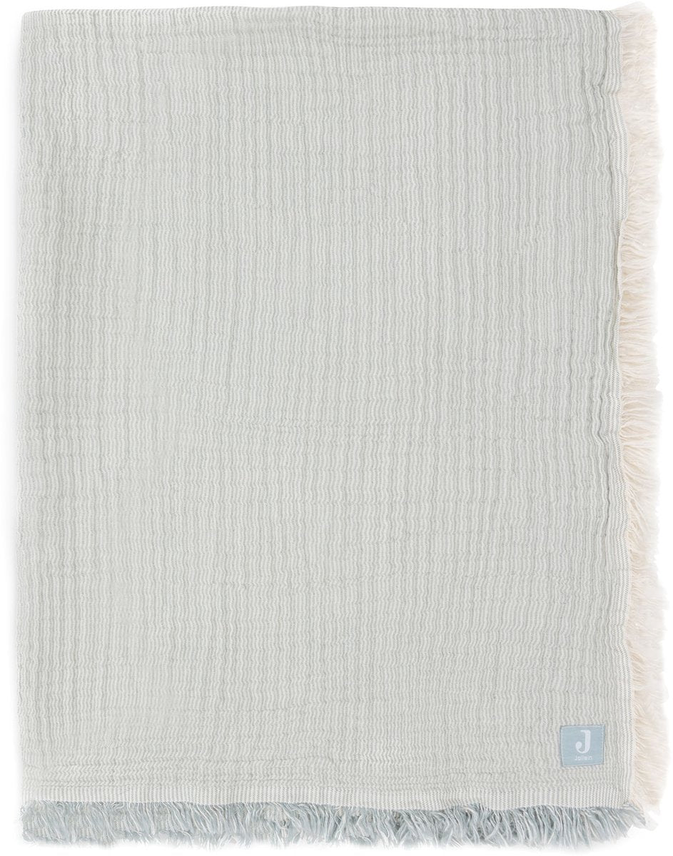 Jollein deken ledikant 120x120cm - fringe stripe sea green ivory - gots