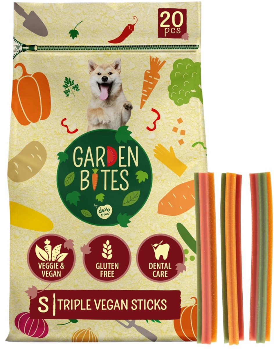 Garden bites duvoplus - triple vegan sticks hondensnacks - hondensnoepjes - vegetarisch glutenvrij - small 20st