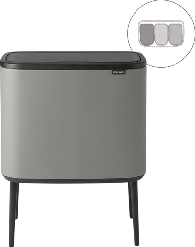 Brabantia bo touch bin prullenbak - 3 x 11 liter - afvalscheiding - mineral concrete grey
