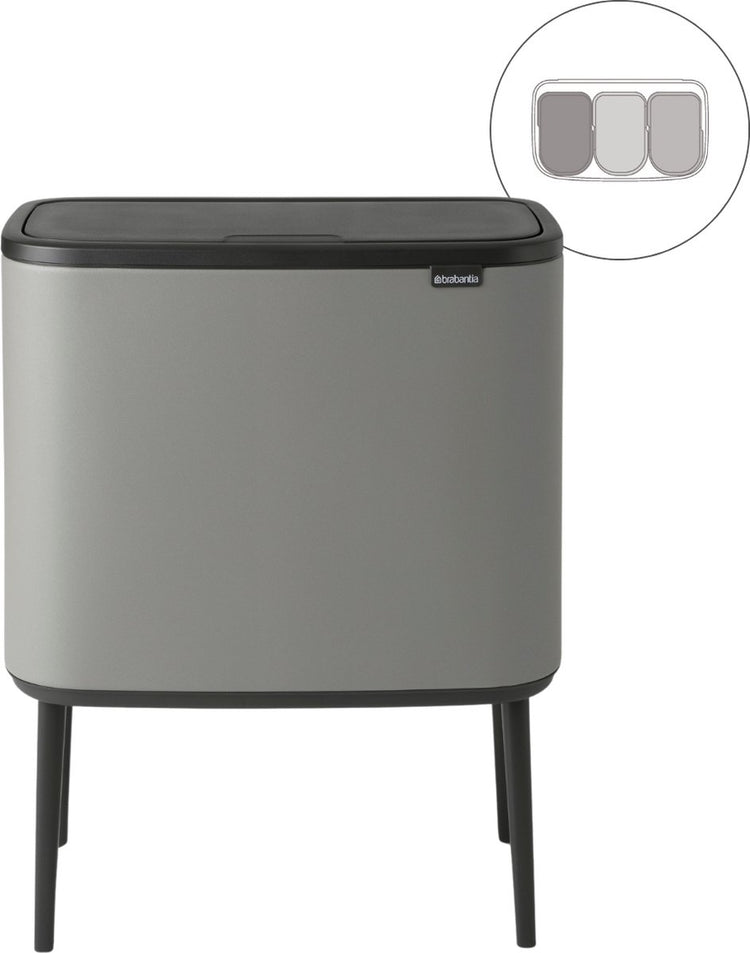 Brabantia bo touch bin prullenbak - 3 x 11 liter - afvalscheiding - mineral concrete grey