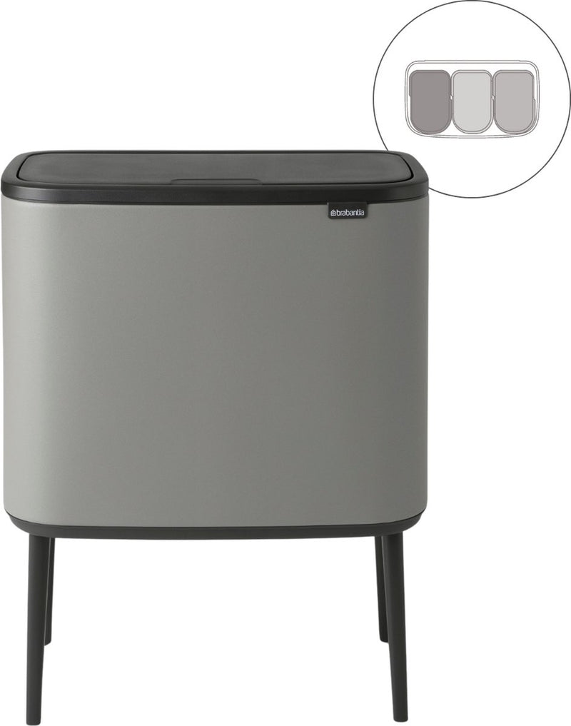 Brabantia bo touch bin prullenbak - 3 x 11 liter - afvalscheiding - mineral concrete grey
