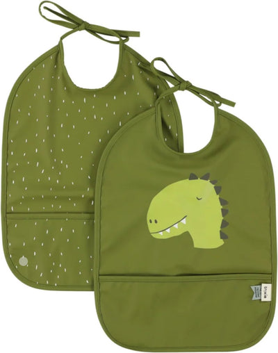 Trixie slabbetje afwasbaar 2-pack - mr. dino - waterdicht - groen - verstelbaar.