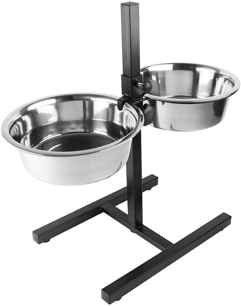 Duvo plus dinner time twin feeder verhoogde voerbak - in hoogte verstelbare h-stander met 2 rvs bakken - xxl 2x4730ml - zwart zilver