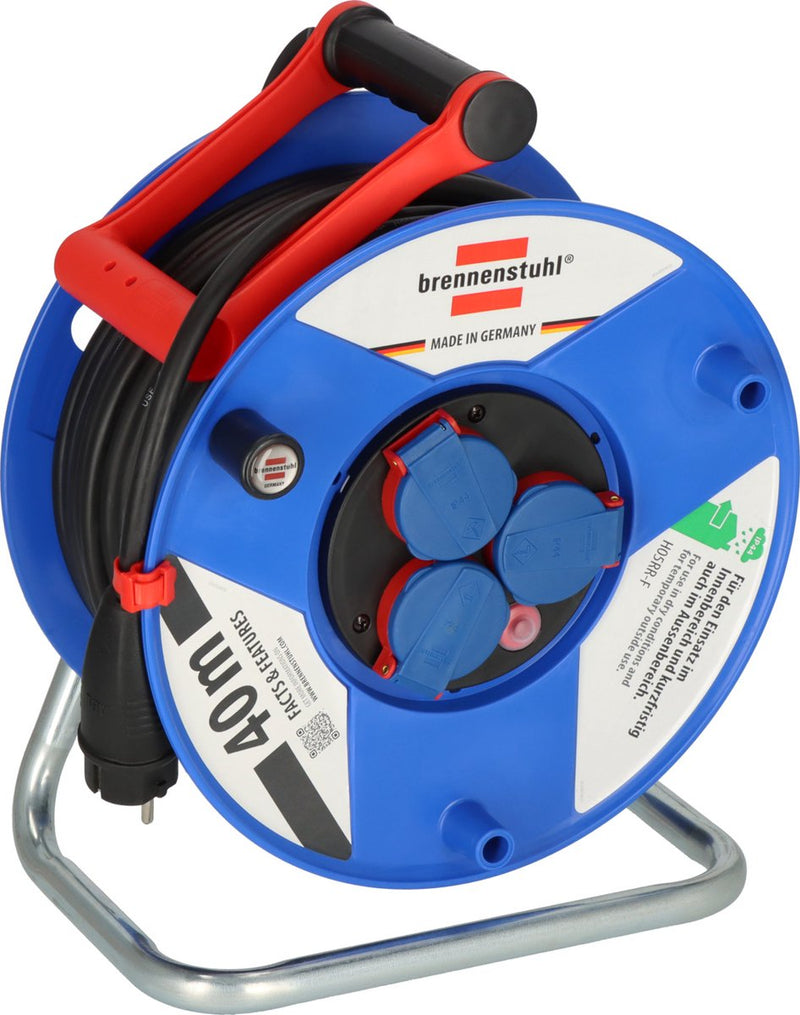 Brennenstuhl garant ip44 kabelhaspel (kabelhaspel met 40 m kabel, speciaal kunststof, voor kortstondig gebruik buitenshuis, made in germany) blauw