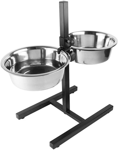 Duvo plus dinner time voerbak twin feeder h-stander voor honden l-1890ml-47x27x52.5cm zwart zilver l
