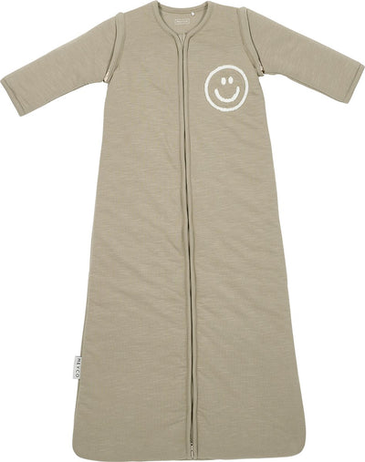 Meyco baby slub met smile applicatie baby slaapzak met afritsbare mouwen - taupe offwhite - 110cm - 2.5 tog