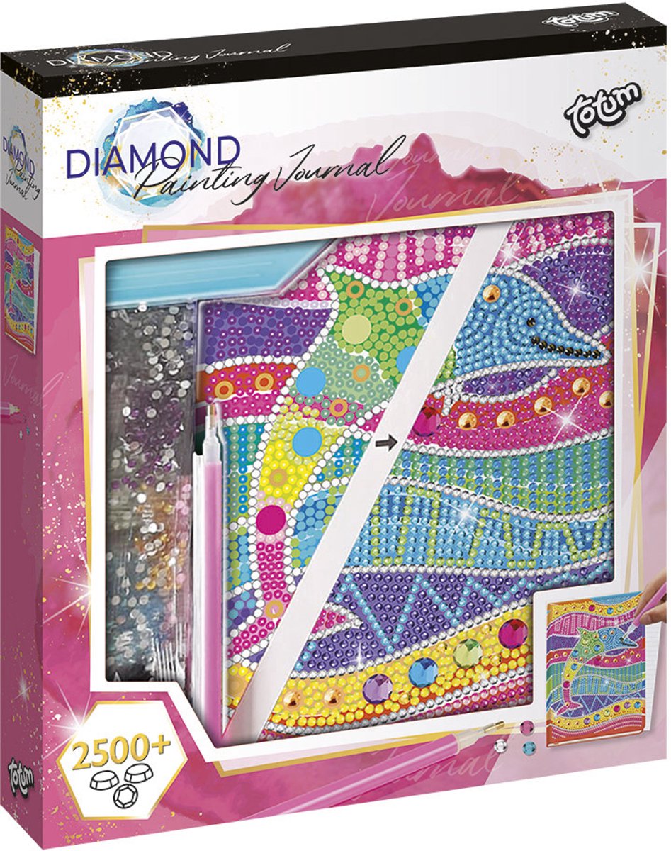 Totum dolfijn notitieboek dagboek diamond painting speelgoed meisjes incl. 2000 strass steentjes knutselen schrijfboek cadeau tip vanaf 6 jaar